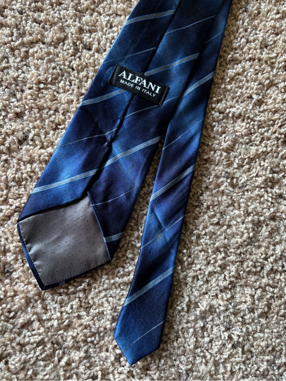 Alfani Navy and Light Blue Striped 100% Silk Tie